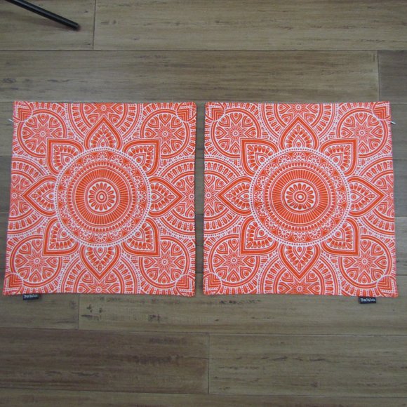 Tree Wool Cushion Covers Mandala Accent in Cotton Canvas Orange White 16 x 16 - Picture 1 of 7
